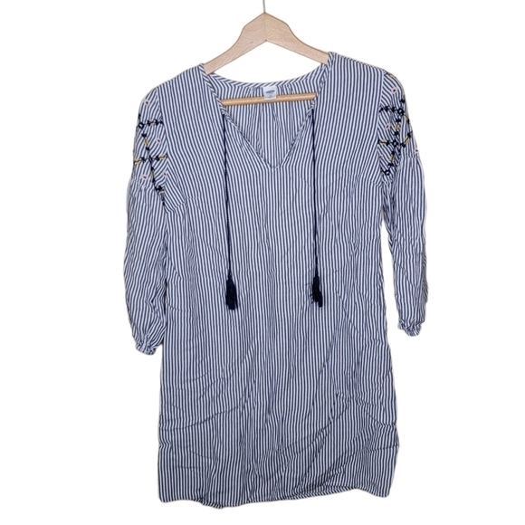 Old Navy | Navy & White Striped Floral Embroidered Shift Dress Size XS - Picture 1 of 6